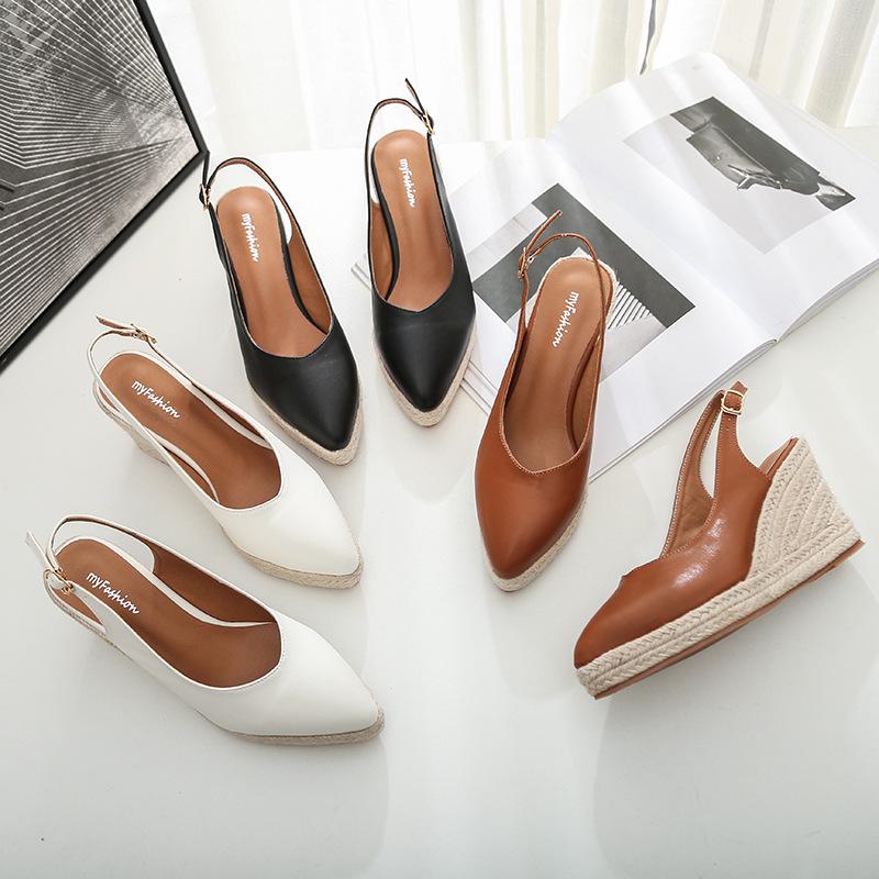 Retro Sandály na vysokém podpatku Dámské Letní boty Špičaté boty Značkové Dámské Párty boty Dámské Klínkové sandály Sandály z měkké kůže A3665