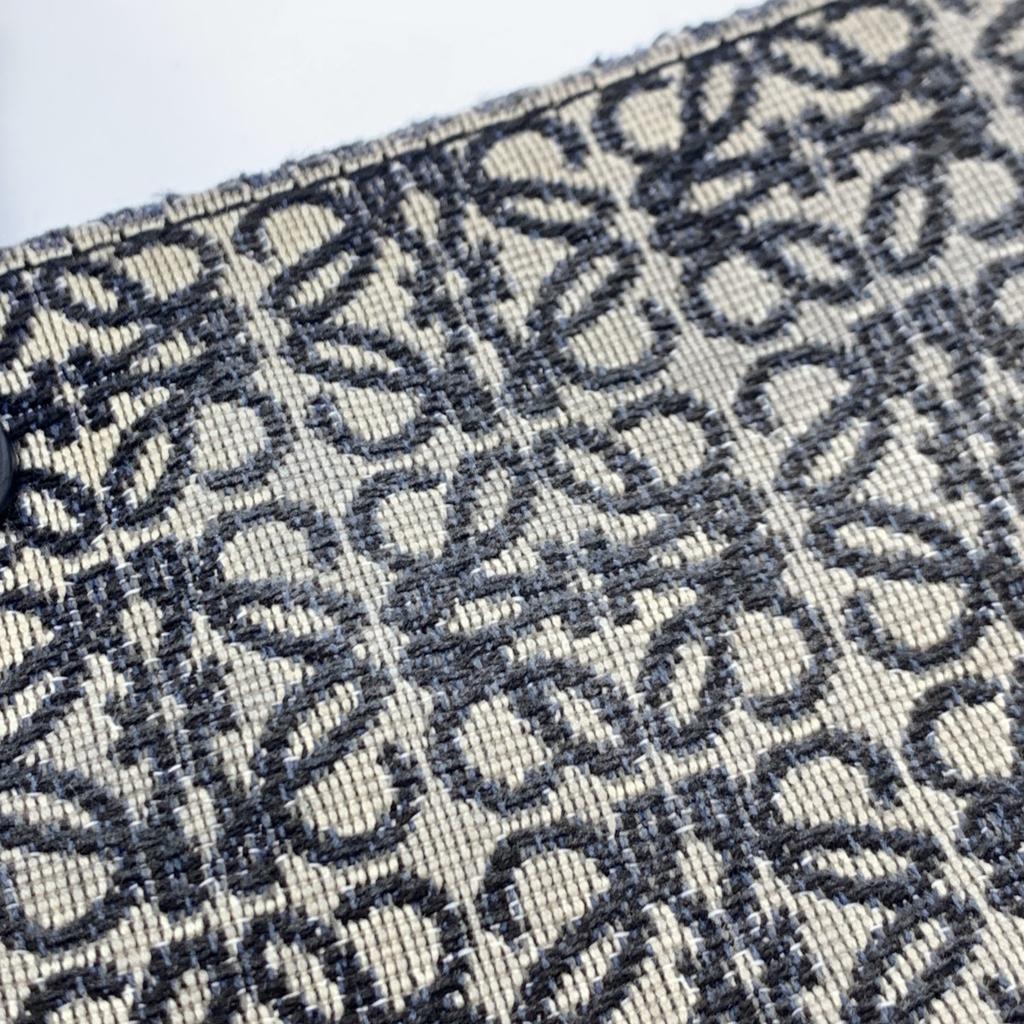 LOEWE Repeat Anagram Jacquard Square Tote Shoulder Bag Canvas Calf Leather Navy Blue Black