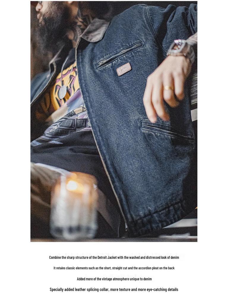 Men's American Retro Denim Detroit Jacket: Washed & Distressed Casual Lapel for Spring