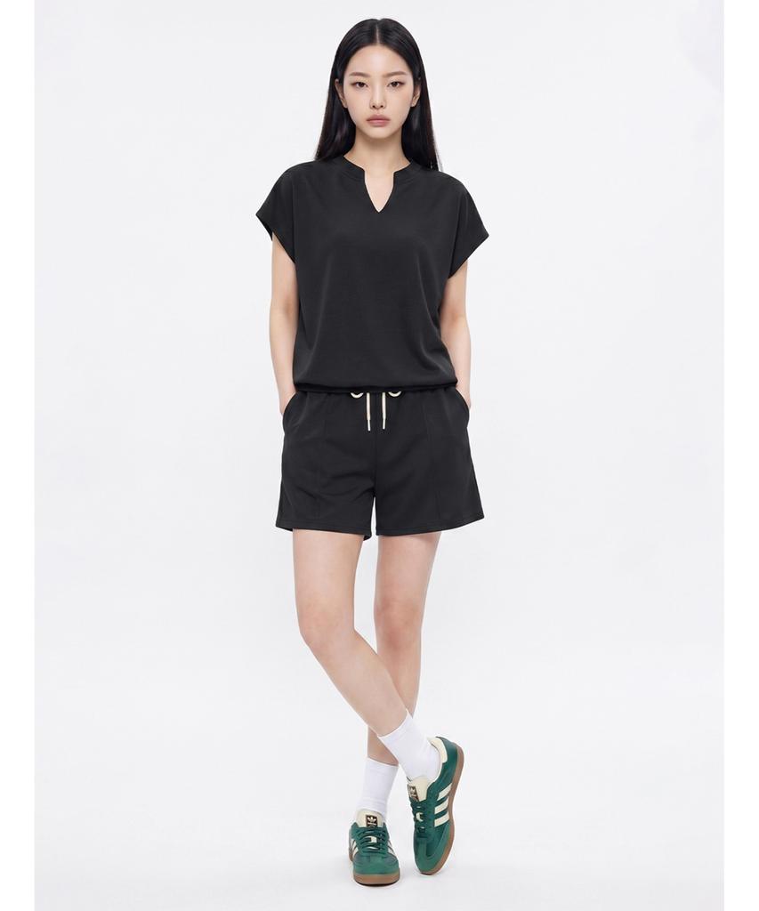 Poebeo21 Pintuck V-Neck Short Sleeve T-Shirt & Elastic Waist Pants Set (Ftdbop011)
