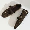 Fashion Round Toe Rivets Women Mary Jane Shoes Brown Faux Suede Metal Belt Non-slip Soft Sole Retron Design 2025 Spring Ladies Flats