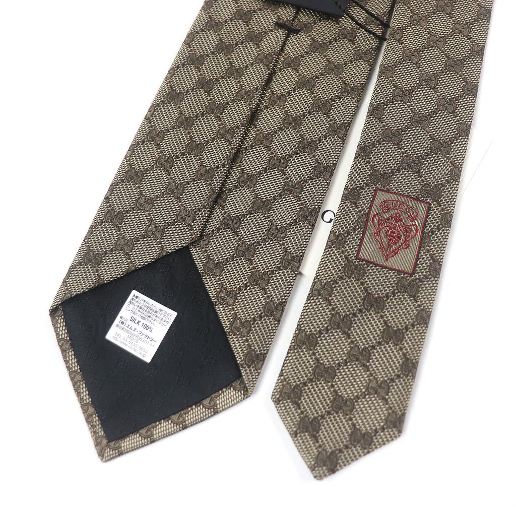 Pristine GUCCI tie GG logo all-over pattern web line beige silk mens 221582 Used