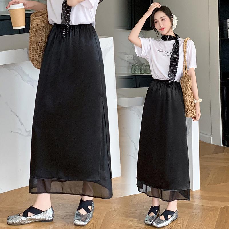 Ацетатная Французская Сатиновая Юбка-Миди А-силуэта  Русалка  - Высококлассная Коллекция Весна/Лето/Осень 2026 M чёрный