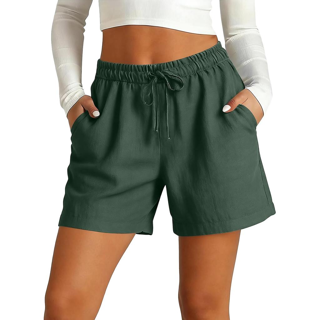 Damen Bermudashorts Mit Taschen Kordelzug Elastischer Bund Leinen-Shorts Lässige Strandurlaub Sommerkleidung