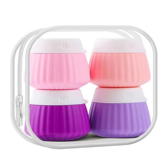 4Pcs 40ML Silicone Travel Bottle with Clear PVC Bag Leak Proof Reusable Facial Cream Lotion Sunscreen Storage Jar Portable Refillable Empty Toiletries