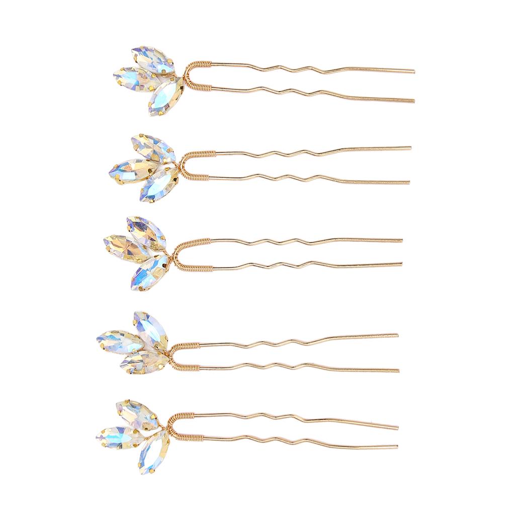 5Pcs Crystal Flower Hair Pins Simple Retro Elegant Shiny Light Rhinestone Hair Piece for Party Wedding Bouquet