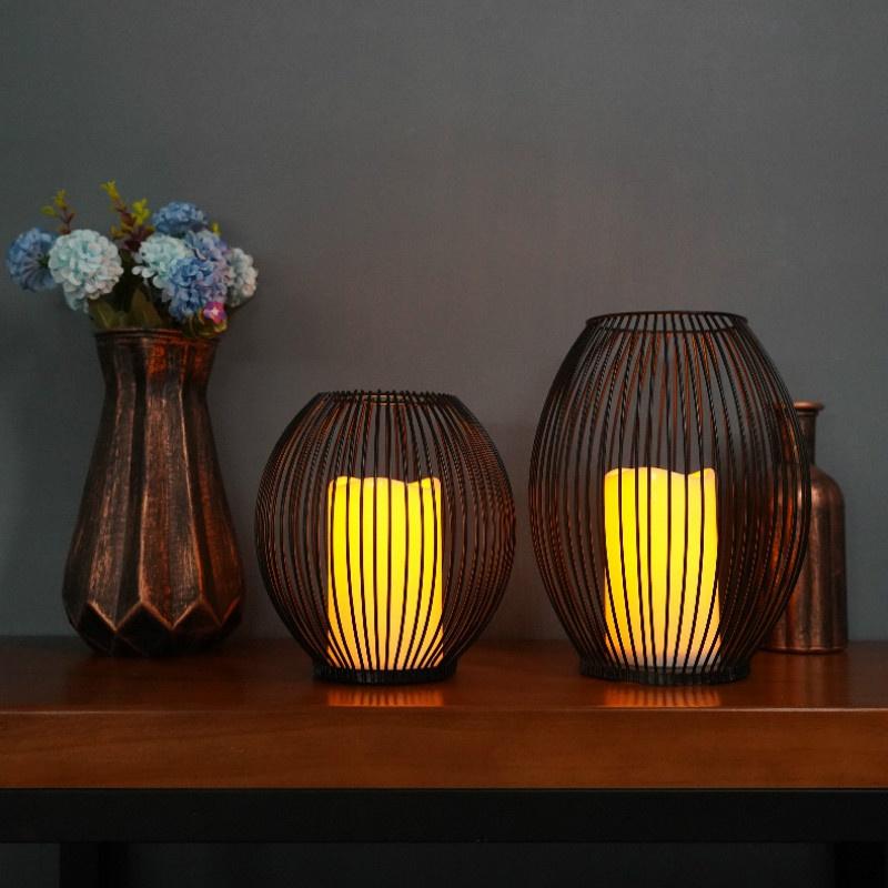 İskandinav Minimalist Ferforje Dekorasyon Gece Lambası Led Simülasyon Mum Kahve Restoran Yaratıcı Kapalı Ev El Sanatları