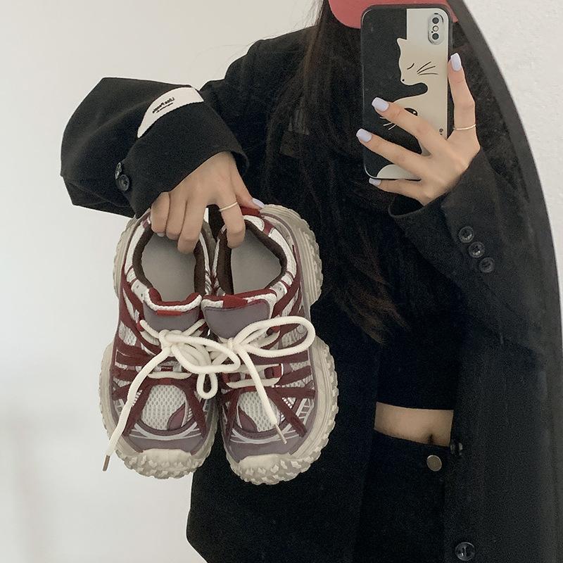 

Ретро шина платформа папы обувь женщины 2025 осень сетка дышащий Интернет знаменитости повышенные ноги маленькие кроссовки ins прилив 39 бордовый