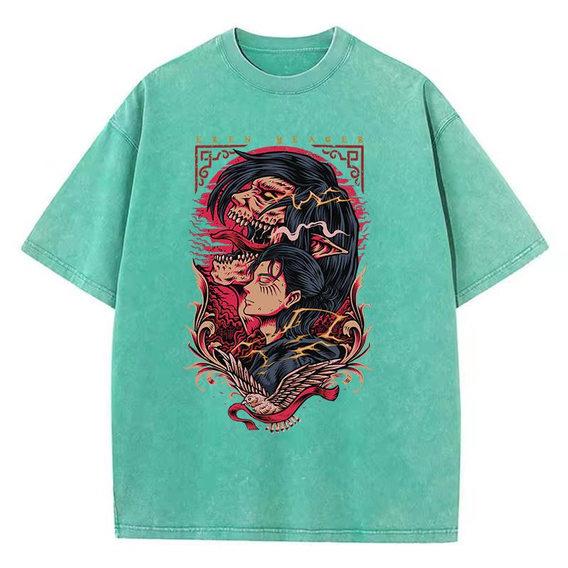 Anime Attack On Titan TShirt Hip Hop Oversized Streetwear Vintage Printed Washed Short Sleeve T Shirt Summer Male Tops
