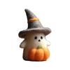 Handmade Felt Halloween Ghost Pumpkin with Wizard Hat Wool Felted Ghost Ornament for Halloween Home Shelf Desk Decor