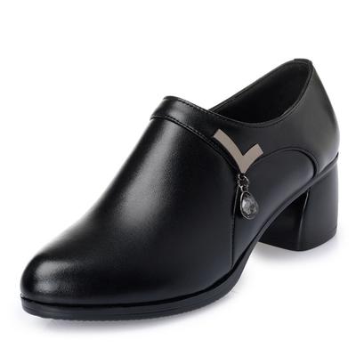Fashion Genuine Leather Block Heel Deep Mouth Pumps Women Shoes Spring Autumn Female High Heels Shoes Ladies Office Party Shoes