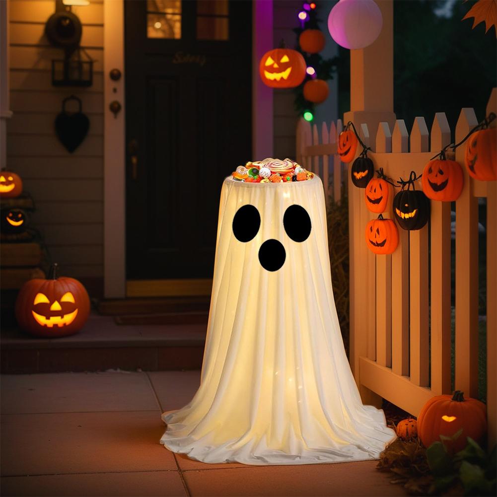 Halloween Glowing Ghost Candy Holder Bowl Ghost Treat Buckets Trick Or Treat Kids Gift Packaging Door Porch Ornaments Decor
