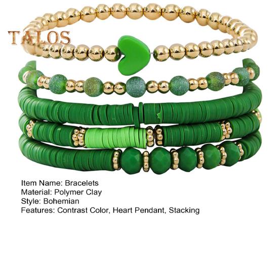 5 Pcs Bohemian Bracelets Polymer Clay Multi-layer Stacking Heart Beads Contrast Color Jewelry for Beach Work Party Vacation