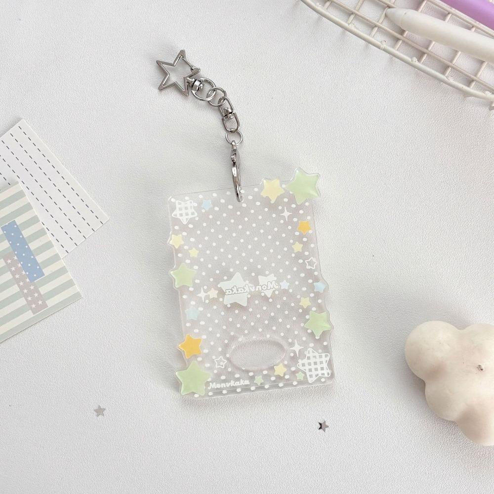 Kawaii Shining Stars Kpop Photo Card Holder Keychain Portable Acrylic Idol Photo Holder 3 Inch Clear ID Card Cover Bag Pendant