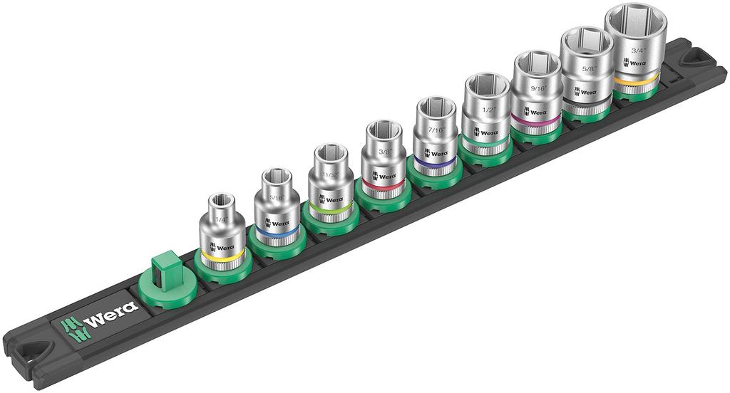 WERA Socket Wrench Set with Drive and Storage Rails 9-Piece 3/8" (Product Code 005450)