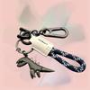 Car Keychain with Little Dino Accent, Single Braided Leather Rope, Metal Key Holder, Motorcycle & Bag Add-Ons