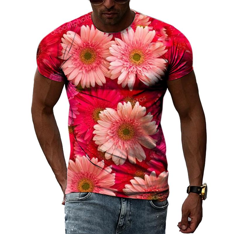 Letnia moda Osobowość Kwiaty graficzne koszulki Męskie Casual 3D Drukowane Krótkie rękawy Koszulki Hip Hop Trend Harajuku O-neck Topy