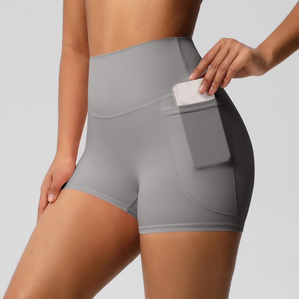 Pantaloni scurți de yoga pentru femei, cu talie înaltă, cu buzunar, la modă, cu stretch, sport, alergare și fitness, trei sferturi