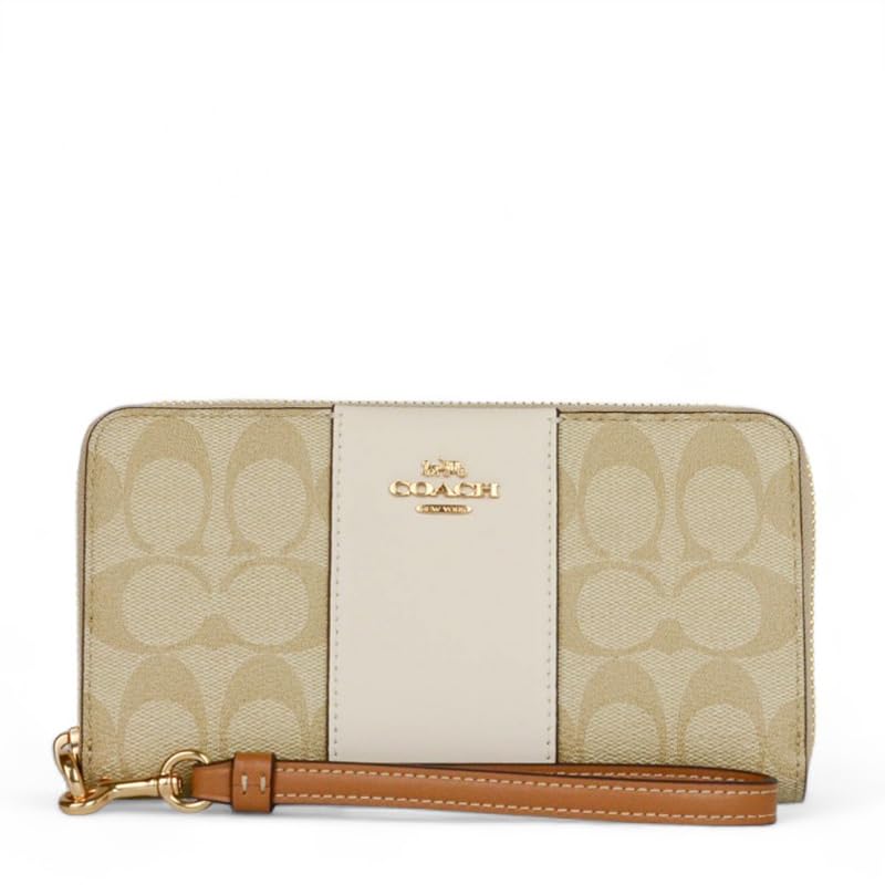 

Gift set with box and paper bag round zip long long wallet CR624 IMWQJ khaki x chalk light Signature [Coach] wrapped, women s wallet, wallet, (light