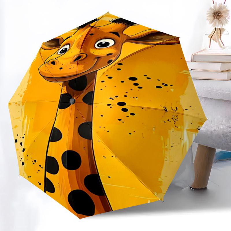 1pc Giraffe Artwork Automatic Open/Close Umbrella, Portable Folding Umbrella for Travel, Themed Events007
