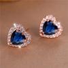 Boho Female Blue Heart Zircon Stone Earrings Cute Rose Gold Color Summer Wedding  For Women