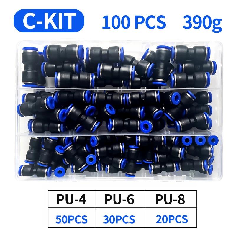 Boxed 23/60/80/100 PCS PU Kit Air Straight Pneumatic Fittings PU Water Pipes Quick Release Connector PU4 PU6 PU8 PU14 4/6/8/10MM