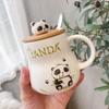 Roztomilý kreslený panda Keramický hrnek 400ml S víčkem a lžičkou Kávové hrnky Hrnky na mléčný čaj Snídaňový šálek Nápojové sklo Novinka Dárky