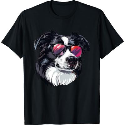 Camiseta con Gafas de Sol de Perro Border Collie para Hombres Mujeres Niñas Niños