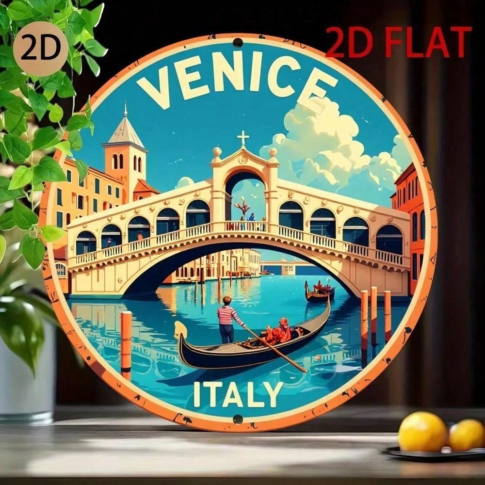 Retro Italy Venice Metal Wall Art 2D Flattened Aluminum Vintage Travel Poster Home Decor Decorative Metal Sign