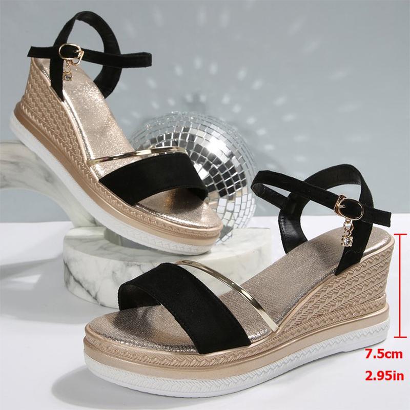Mote Sommer Sued Metallstenger Kile Sandaler for Kvinner Åpen Tå Romerske Sandaler Plattform Justerbar Stropp Sko Kvinne Slides