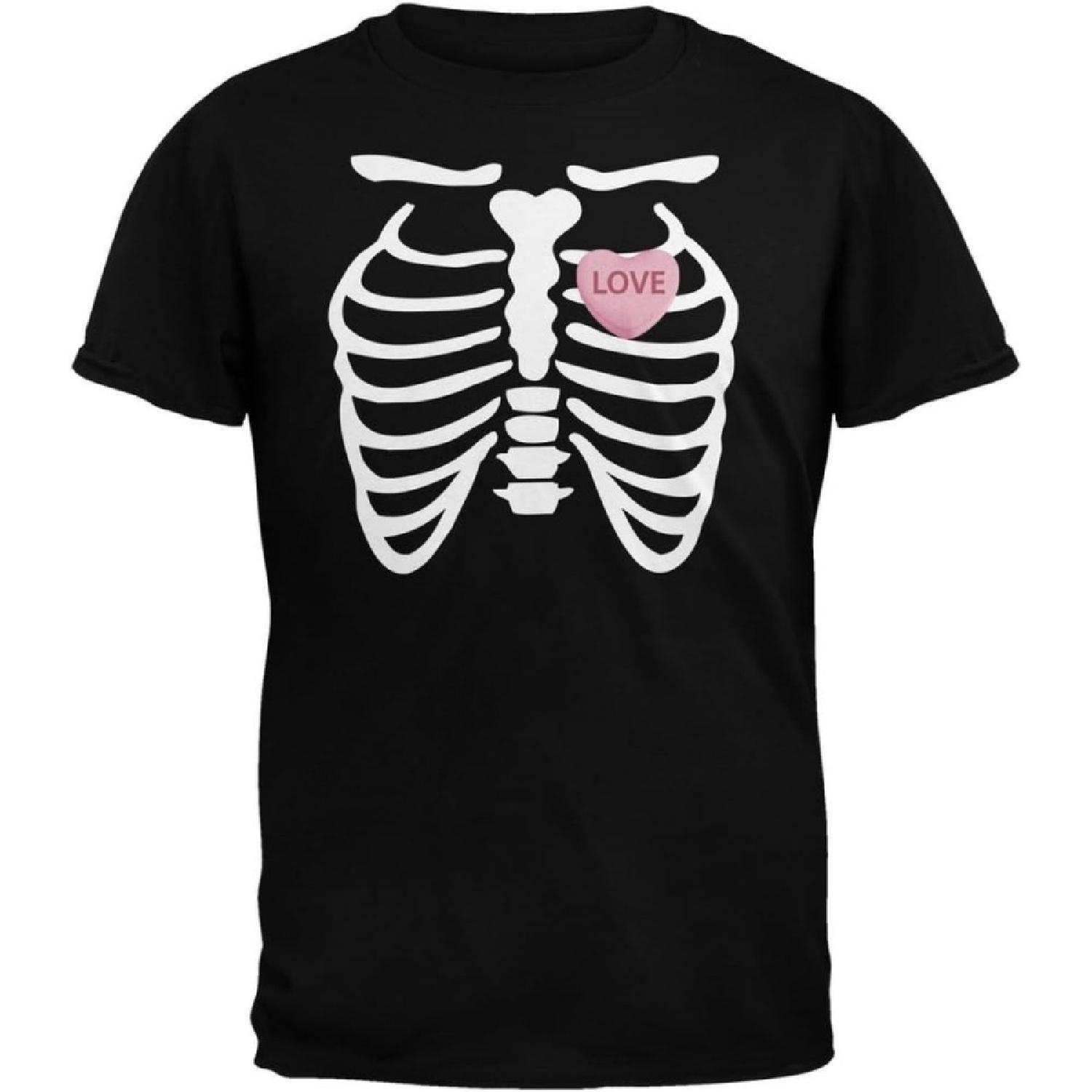 Valentine s Day Skeleton Love Candy Heart Black Adult T-Shirt S