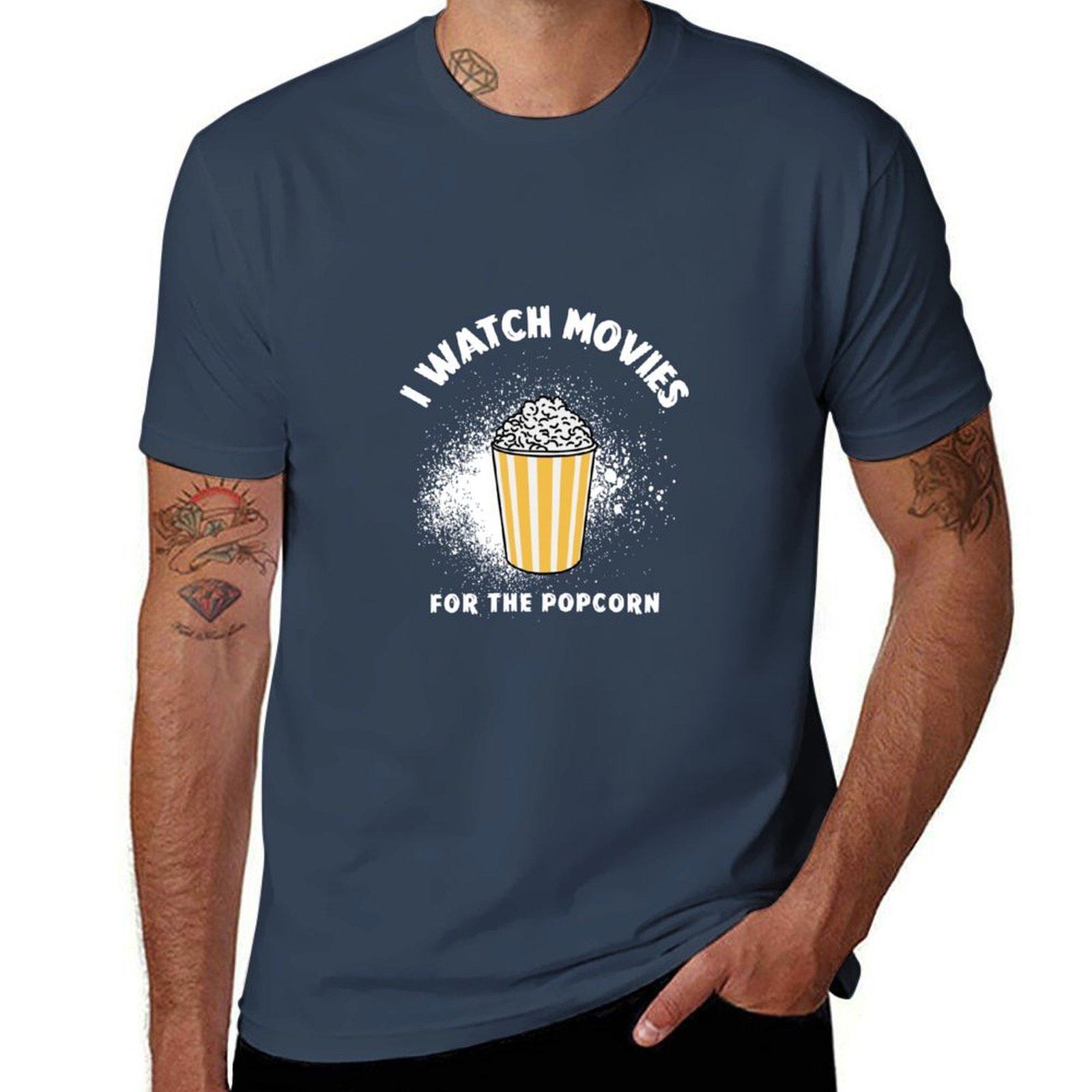 I Watch Movies For The Popcorn Tshirt Basic Crew Neck Short Sleeve Top S