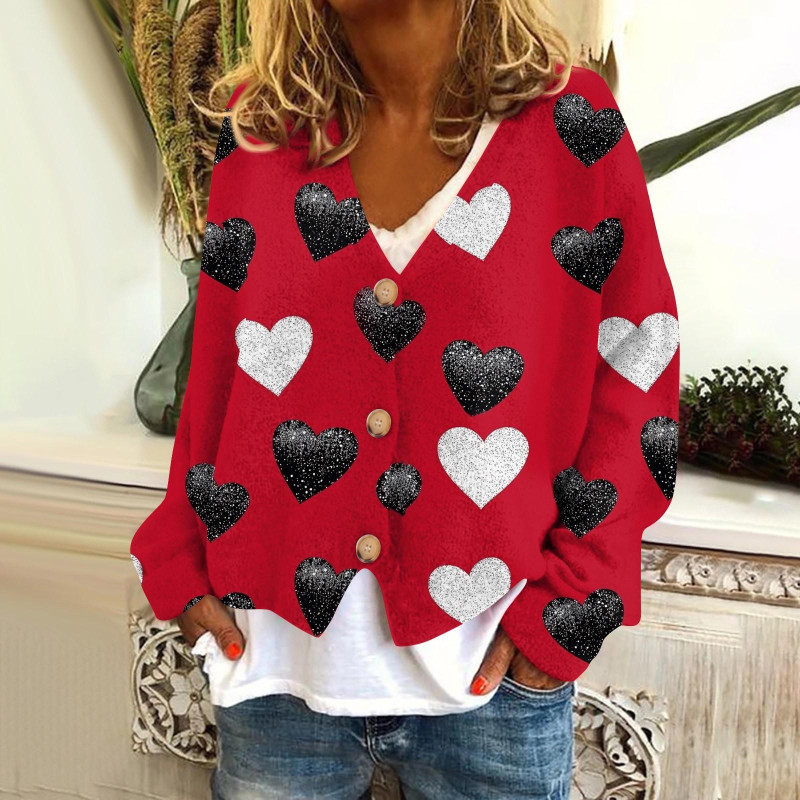 

Женская модная короткая куртка, повседневная, с длинным рукавом, с принтом ко Дню святого Валентина, однобортный плюшевый топ XXL красный