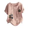 Women Buttons  Short Sleeve Floral Print Buttons Cotton Linen Vintage Top
