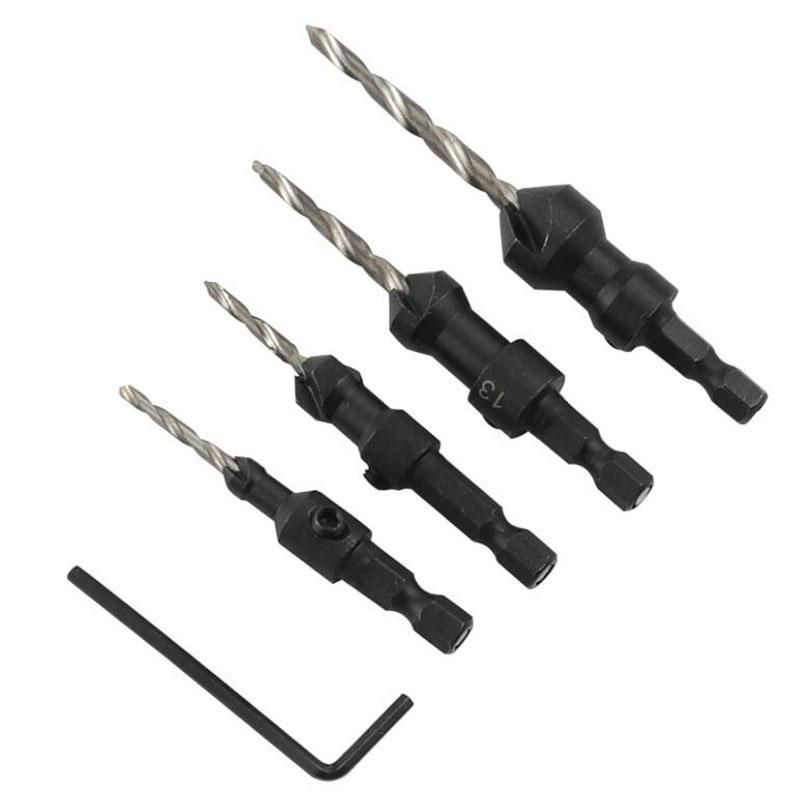 4pcs HSS 4241 Carpentry Countersink Drill Bit Set Quick Change Hex Shank Screw #6 #10 #13 #16+1pc Wrench