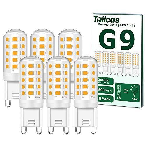 Tailcas Ampoules LED G9, 5W Equivalent 50W Halogène Lampe, 15.5mm X 51mm Blanc Chaud 3000K 500LM Non Dimmable Sans Scintillement A