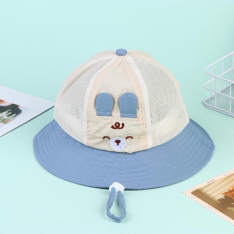 Cartoon Rabbit Infant Fisherman Hat Summer Mesh Breathable Foldable Soft Toddler Bucket Hat for Daily Wear синий
