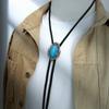 Men Women Handmade Vintage Bolo Tie Western Cowboy Braided Rope Necktie with Antique Stone Feathered Pendant Necklace