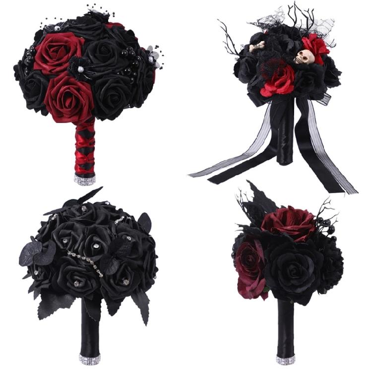 Bridesmaids Bouquet Gothic Flowers Bouquet for Bridesmaids Dark Wedding Bouquet for Halloween Party Ceremony Anniversary