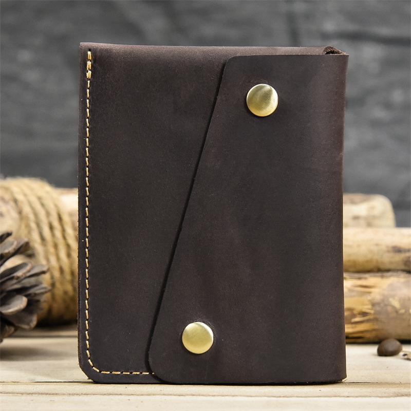 Men'S Genuine Leather Card Bag, Simple Snap Button Change Bag, Change Bag, Retro Crazy Horse Leather Card Bag, First Layer Cowhide Coin Bag.