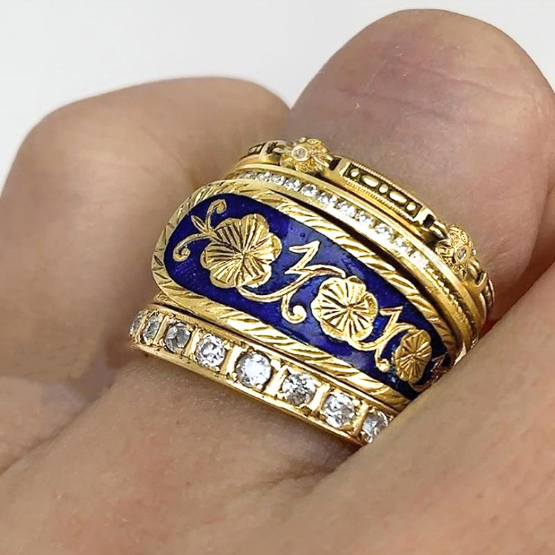 

Huitan Hyperbole Blue Enamel Rings for Women Luxury Gold Color Flower Rings with Sparkling CZ Anniversary Party Fashion Zircon 6