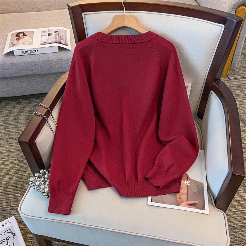 Plus Size Women's Loose Round Neck Cardigan Sweater (Bust 150/160)