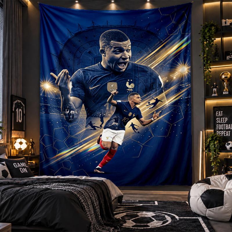 Duvara Asılan Goblen Kylian Mbappe Baskılı Kumaş Salon Yatak Odası Ev Dekorasyonu İçin