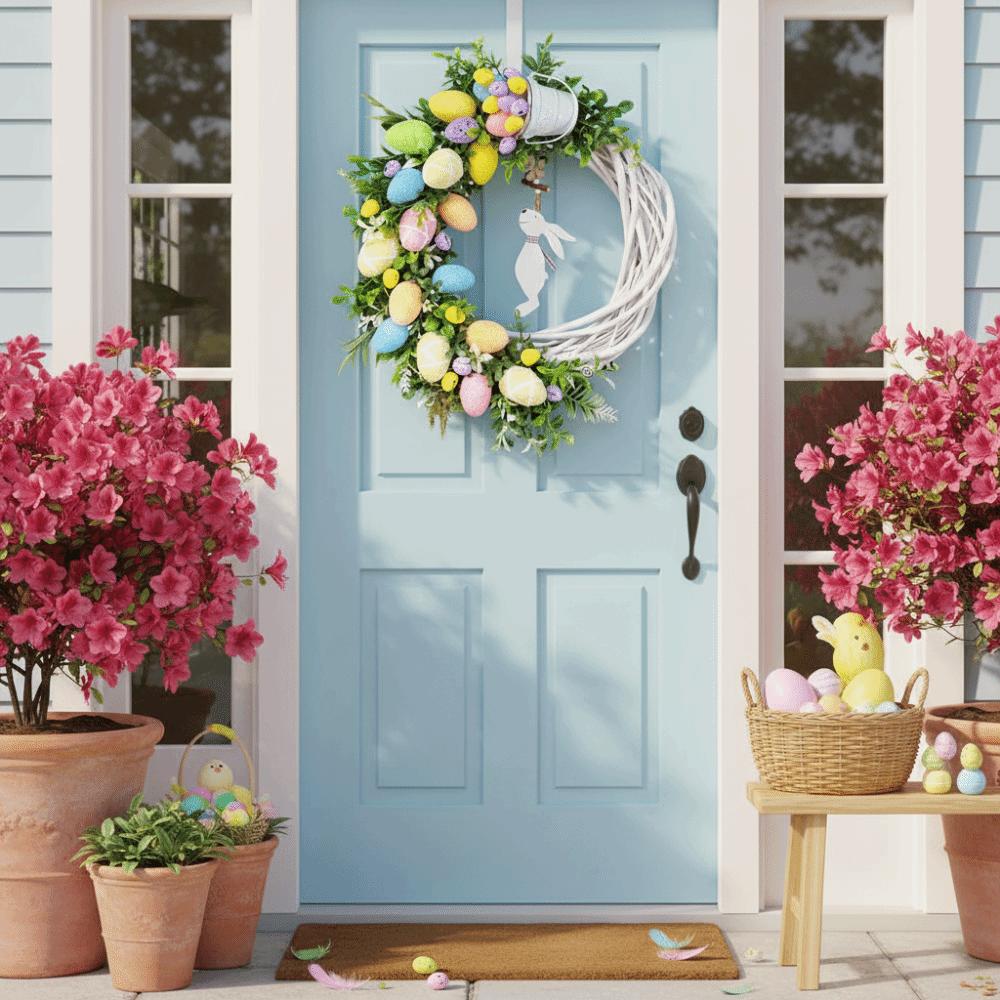Akryl Dekor Vår Väggbonad Skumägg Påskgirlang Påskhare Krans Dörrhängare