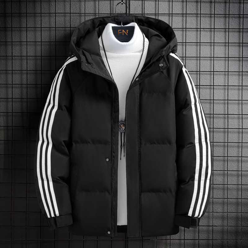 

2024 Men s Trendy Korean Style Hooded Loose Cotton Jacket with Three Stripes M чорний