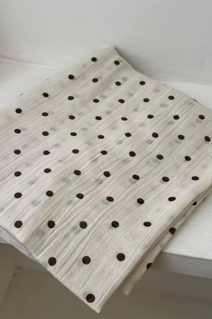 Cream Scarf with Chocolate Dots - 180x90 , Cotton with Polyester