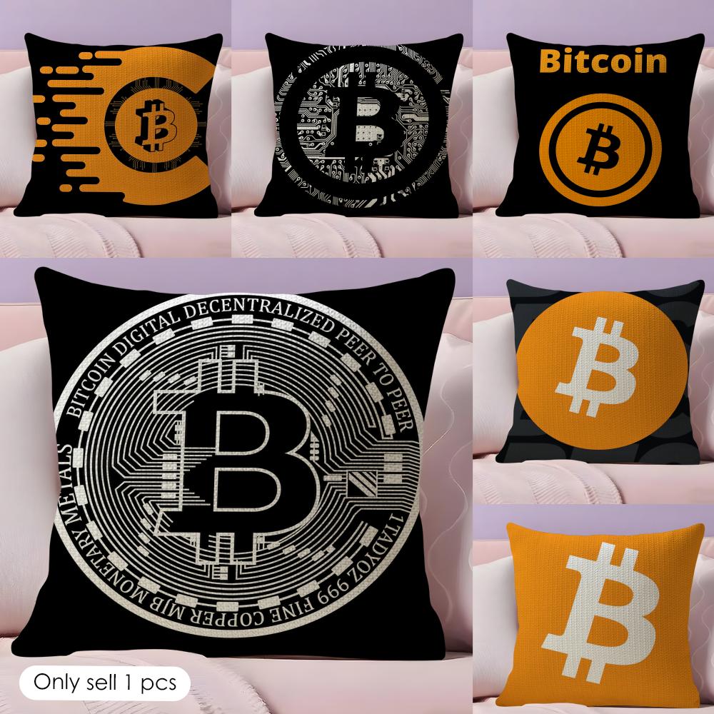 Bitcoin Btc Logo Cool Cushion Cover Natural Linen Organic Fabric DoubleSided Printing Sofa Home Decor Gift Pillow Case