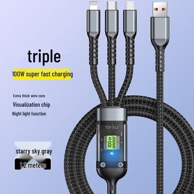 100W Super Fast Charging Type-C Cable: Digital Display, Three-in-One, Compatible with Huawei