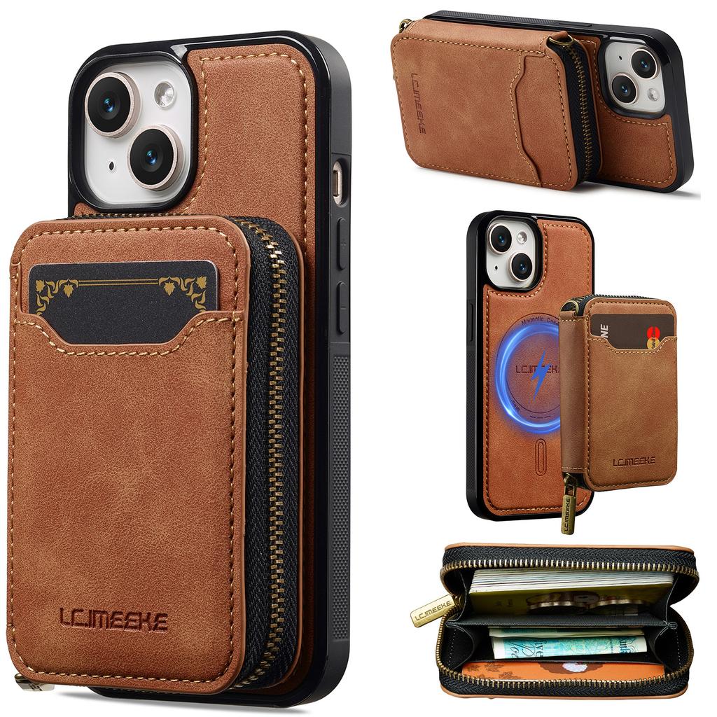 LC.IMEEKE L6 For iPhone 13 Mini/12 Mini Magnetic Case Detachable Zipper Wallet Leather Coated PC + TPU Phone Cover