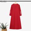 ZANZEA Women Print Patchwork Elasticated Cuffs Lantern Sleeves Casual Long Dress